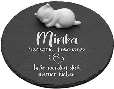 kultdog Grabstein Katze Schiefer Gravur personalisiert Name Gedenktext Herz | Gedenkstein für Katzen, Tiergrabstein, Erinnerung, Andenken an Haustier, Grabschmuck