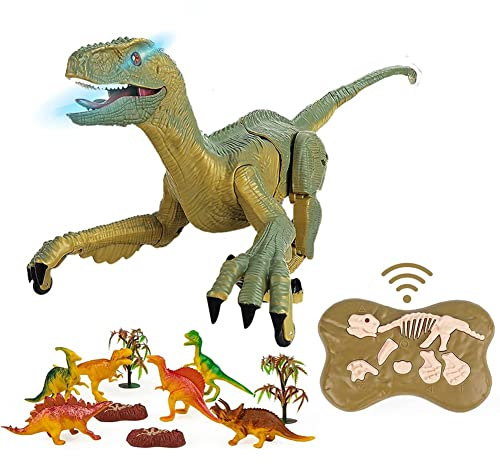 BAKAJI Dinosaurier Ferngesteuertes Spielzeug für Kinder, prähistorische Tiere Roboter, Velociraptor, wiederaufladbar, mit LED-Licht und realistischem Rost, Simulationsspiel Perfekte Geschenkidee