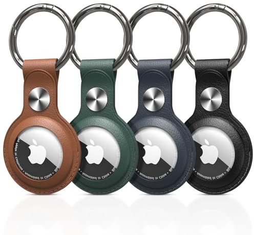 [4-pack] AirTag-nyckelhållare med originalnyckel – PU-läder AirTag-fodral och nyckelring för nycklar, väskor, bagage, husdjurshalsband – anti-förlust och repbeständig design för Apple AirTags
