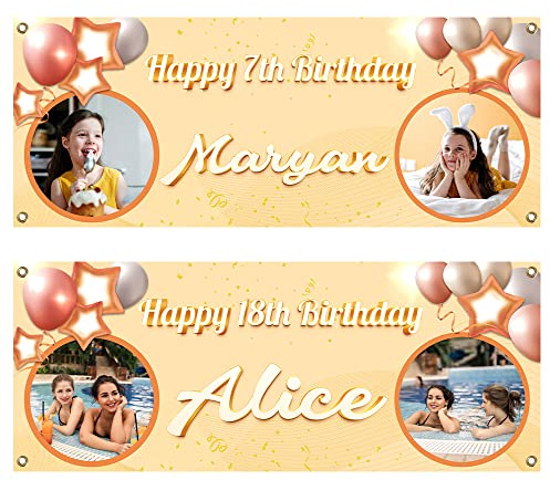 Personalisiert Happy Birthday Photo Banner Selbst Gestalten Happy Birthday Deko - Großes Hintergrundbanner, Kann Individuell Gestaltet Werden, Jedes Alter und jeder Name 100X250CM/120X300CM