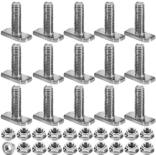 ATSGJLZN 15 Stück Hammerkopfschrauben M8 x 20, Schrauben Edelstahl A2-70 mit Sperrzahnmuttern Flanschmuttern M8 aus Edelstahl 201 für PV Montageschiene Gewächshaus Photovoltaik