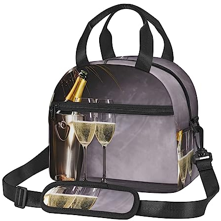OPSREY Champagne Glass Print Lunch Bag Insulated Lunch Box Reusable Cooler Bag For Work Picnic Travel