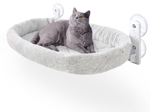 GUUSII HOME Katt Hängmatta Fönster Abborre Fällbar hängsäng Fönsterbräda Säte Stor katt Hylla med Starka Sugkoppar Kitty Solstol Vändbart överdrag 53 * 30 cm Håller upp till 18 kg (grå)