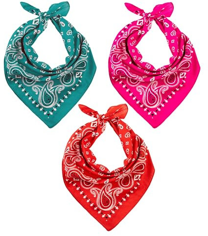 LOVARZI Bandana mujer y hombre - Pañuelo cabeza en rojo, rosa y verde - Pañuelos mujer de algodón versátil para moda y deporte