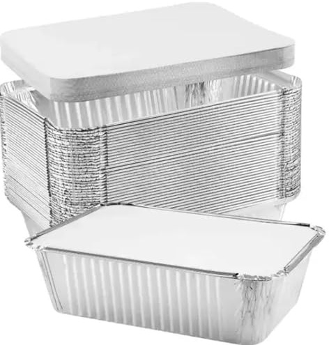 OUTIHOME Barquette Aluminium avec Couvercle Cartonné 1500 ml, Lot de 50 Pièces, Barquette Alimentaire Jetable Adapté pour Cuisson Four, Barbecue, Congelation, Conservation Alimentaire