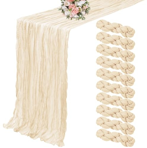 10er-Pack Käsetuch-Tischläufer, elfenbeinfarbener Tischläufer, 3 m, Tischläufer, rustikale Gaze-Tischläufer für Hochzeit, Tischdekoration, Hochzeitsbogen, Party-Dekoration (90 x 300 cm)
