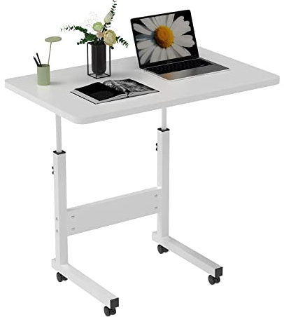 Chleby Höhenverstellbarer Schreibtisch mit Rollen, Tisch Computertisch Stehpult Schreibtisch Beistelltisch für Schlafzimmer, Wohnzimmer und Kinderzimmer, 60x40cm, Weiß