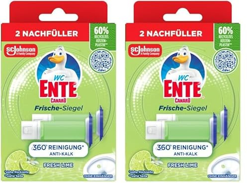 WC-Ente Frische-Siegel Nachfüller, körbchenloser WC-Reiniger, 12 Gel WC-Steine, Limone Duft, 2er Pack (2 x 36 ml)