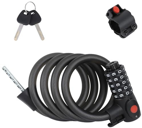Frinier Fahrradschloss, 120cm/12mm Sicherheitsstufe Sehr Hoch Fahrrad Kabelschloss mit 5-Stellig Zahlencode und Schlüsseln, Anti-Diebstahl Fahrradschloß für Fahrrad Dreirad Motorrader Roller