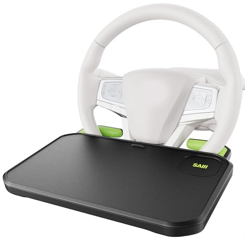 SAIJI Car Steering Wheel Desk with Retractable Slot | Car Food Tray With Anti-scratch Silicone Steering Wheel Slot | Car Table Tray For Eating With Cup Holder| Multifunctional Travel Car Accessories