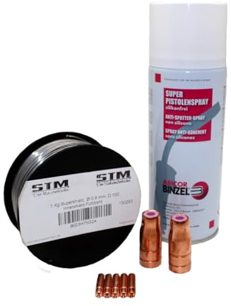 STM Der Schweißerladen Set Fülldraht 1 kg 0,9 mm + 5x Stromdüsen 0,9mm + 2x Fülldraht Gasdüse + 1x Trennspray
