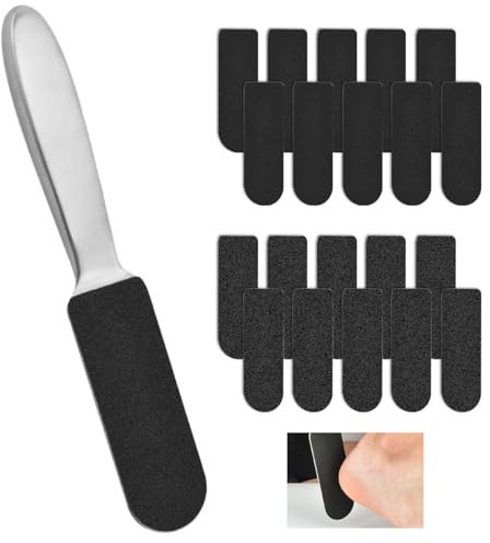 Fußfeile für Verhärtete Oder Trockene Haut-Edelstahl, Fussfeile mit Ersatz-Schleifpapier Grob und Fein, Edelstahl Hornhautraspel, Hornhautfeile Fußpflege, Profi Hornhautfeile für Hornhautentferne