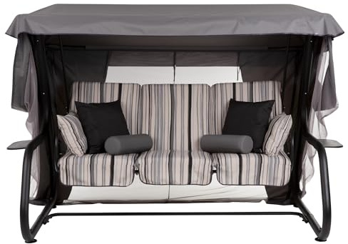 PATIO Hollywoodschaukel mit Moskitonetz 179 cm Venezia Lux Black Edition zum Sitzen Liegen mit Kissen Dach Moskitonetz Seitentische schwarz matt