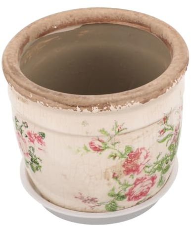 MAGICLULU Pot De Fleurs Céramique Rétro pour Plantes Intérieur Petit Pot Décoratif à Motif De Rose Drainage pour Bureau De Fenêtre pour Succulentes Et Cactus