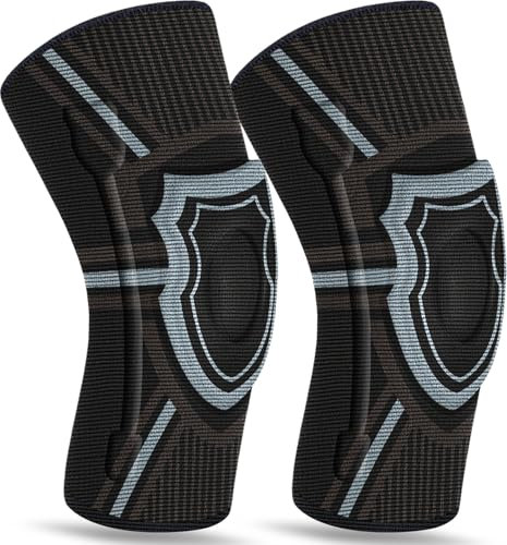KICQOM Knee Support Brace 2 Pack,Knee Brace Compression Sleeve for Men and Women,for Arthritis,Ligament Injury,Meniscus Tear,Joint Pain,MCL,ACL,Tendonitis,Sports,Running,Squats(L)
