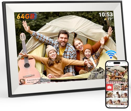 Hesmor 64GB Frameo Digitaler Bilderrahmen WiFi 10,1 Zoll, 1280x800 IPS Touchscreen, Automatische Rotation, Teilen Sie Fotos sofort über Frameo von überall, Elektronischer Bilderrahmen