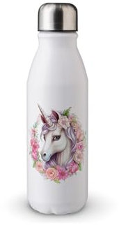 MAXIKIWI - Single Wall Water Drinking Bottle with Screw Cap, Non Insulated Lightweight Aluminium, BPA Free, Leak-Proof - Unicorn Birthday - 500ml
