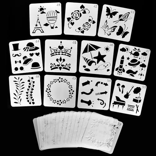 20 Stück Wiederverwendbare Schablonen zum Malen, Textilgestaltung für Kinder, 13 * 13 cm DIY Vorlagen Set für Scrapbooking, Holz, Boden, Wand, Fliesen
