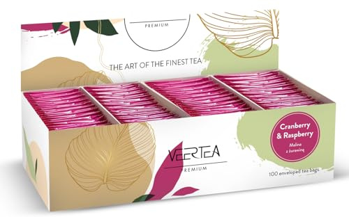 Veertea Tee - Himbeere und Cranberry - Teebox - Tee Geschenkset - Tea Set - Frucht & Kräutertee - Sorgfältig Ausgewählte Sorten - 100 Teebeuteln, Geschmack und das Aroma bewahrt