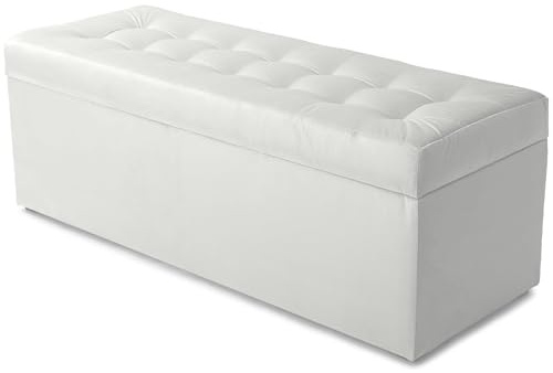 MG Design Pouf contenitore imbottito 45 × 120 cm Bianco – capacità ca. 140 L, fino a 300 kg, seduta morbida, struttura solida, già montato e facile da pulire