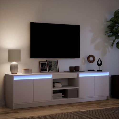 Festnight Meuble TV LED Banc TV 180 cm Meuble télé Table TV Meuble de Salon Table Television Salon Meubles pour audio/vidéo-Blanc-180 cm