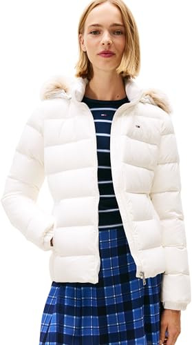 Tommy Jeans Donna Piumino Basic Hooded Down Jacket con Cappuccio, Bianco (Ecru), M