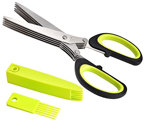 Tijeras de hierbas: cortador de hierbas de múltiples cuchillas, tijeras de hierbas profesionales | Tijeras de cocina para hierbas verduras y especias, corte de precisión agudo, corte de hierbas ideal