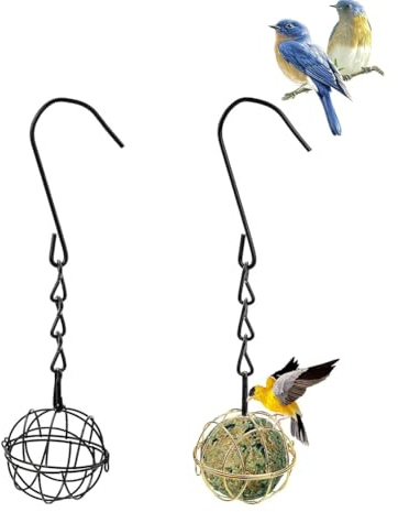 2 comederos de bolas de grasa colgantes, comederos para pájaros, soporte para pájaros con 2 ganchos en forma de S, soporte de metal para bolas de grasa para jardín al aire libre, vida silvestre,