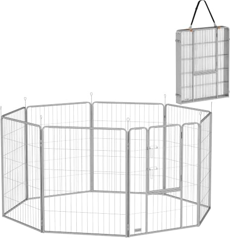 PawHut Welpenlaufstall 8-TLG Welpenauslauf mit 8 Gitterplatten 100 cm hoch | Tür, Erdspießen, Flexibel, Schutzplane, Freilaufgehege, Hundelaufstall, Laufstall für Hund Katze Welpe, Laufgitter
