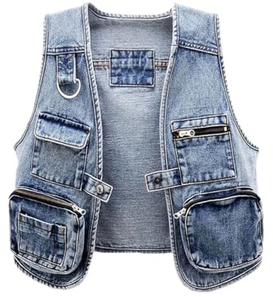 Hndudnff Gilet en jean à col en V pour homme - Style unisexe - Sans manches - Délavé - Plusieurs poches - Bouton, bleu, 3XL