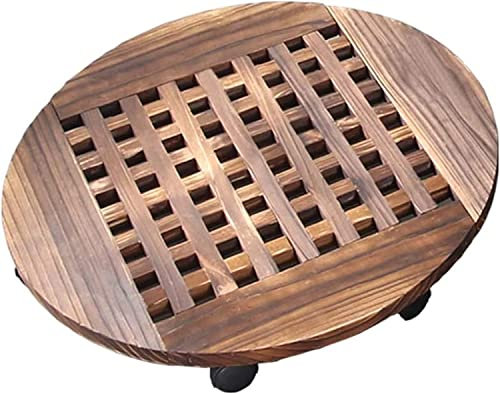 BOSHYUM Carrello portavasi, portavasi in Legno con Ruote, portavasi Rotondo per Interni ed Esterni, con Ruote girevoli a 360°, Vassoio Girevole, portavasi da Giardino