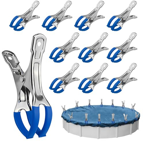 Haoledy 10 pinzas de fijación para lona de piscina de acero inoxidable, pinzas para protección de cubiertas de piscinas fuera del suelo, clips de alta tensión