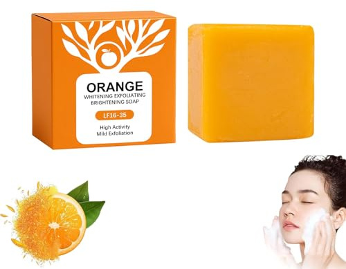 Jabón brillante exfoliante naranja, jabón exfoliante de limpieza facial, barra de jabón naranja para cuerpo y cara, jabón brillante, limpieza profunda (1)