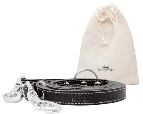 FREUDENTIER Hundeleine Leder 2m - Verstellbare Führleine, Cognac | Gewachste Lederleine für kleine, mittelgroße & große Hunde - Aus LWG Gold zertifizierten Gerbereien - Handmade in EU