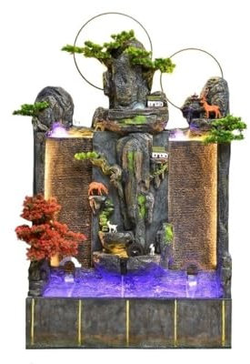 FUHAI-666 Fontana da Giardino Decorazione Feng Shui for Soggiorno, Grande Fontana d'Acqua con Giardino roccioso, Ornamenti da Pavimento, Acquario Circolare Fontane da Esterno indipendenti