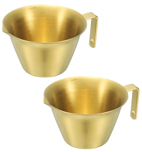 sourcing map 2 Pcs Stainless Steel Espresso Cup with Handle, V-Shaped Mouth Espresso Measuring Cup with Scale for Preparing Coffee, Cocktails, 3.4OZ/100ML (Gold)