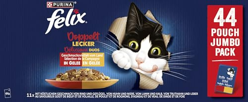 FELIX Så gott som det ser dubbelt läcker, kattfoder våt i gelé, olika smaker från landet, förpackning med 44 (44 x 85 g)