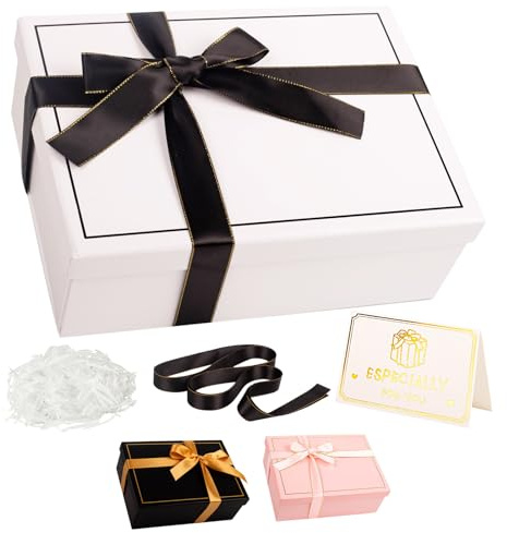 White Gift Box with Lid 25x18x9cm Medium/Large Luxury Gift Boxes for Presents, Cardboard Empty Gift Box for Birthday Christmas Wedding Valentines Day Present Box for Girls Her Women with Ribbon