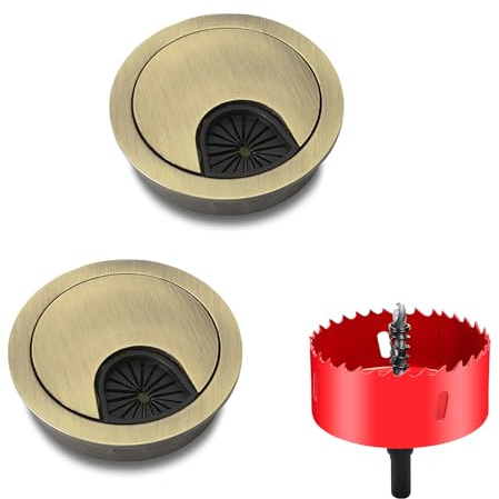 Desk Cable Grommets Bronze, Cable Wire Grommet Zinc Alloy, Wire Cable Hole Cover with Hole Saw, for Office Computer Desk 80mm (Bronze - 2pcs)