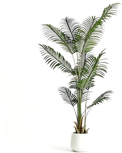 ZKIODV Planta Artificial Grande Palmera 180 cm, Plantas Artificiales Decorativas con Maceta Blanca, 13 Hojas Falsa Palmeras, Palmera Artificial Realista para Hogar, Hotel y Oficina, Palm Tree Fake