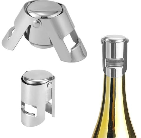 Champagnerverschluss, Edelstahl, Weinflaschenverschluss, vakuumversiegelt, mit Verschlussklemme, auslaufsicher, wiederverwendbar, für Prosecco-Bier, Spirituosen, Silber, 2 Stück