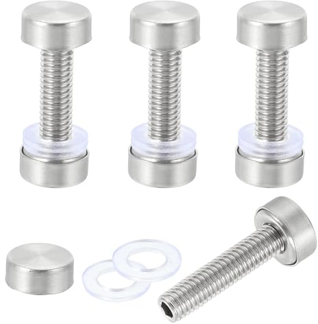sourcing map 4 Pcs Sign Standoff Screws, 0.5x1.2 In Stainless Steel Standoff Nail Advertising Glass Nail for Acrylic Frame Advertising Board Connect and Fix, Brushed Silver
