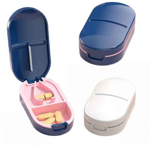 BDEPSTR Coupe Medicaments,2 Pièces Coupe Comprimé, 2 en 1 Séparateur Comprimés Portable pour Petits Comprimés,avec Rangement,pour L'utilisation Quotidienne,Les Voyages