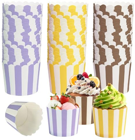 Cupcake-wrapper, 150 stycken muffinsformar, muffinsformar papper, mini muffinsformar cupcake-formar pappersmuffins pappersformar för födelsedagar bröllop och fester (kaffe, violett, gul)