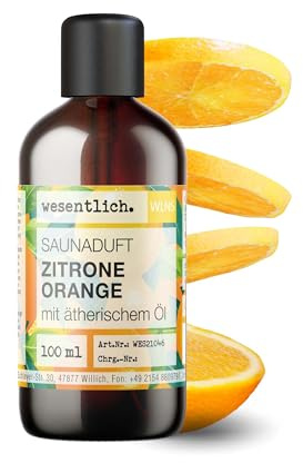 wesentlich. Saunaaufguss Zitrone-Orange | intensiver Saunaduft mit 100% naturreinen, ätherischen Ölen | 100ml Braunglasflasche