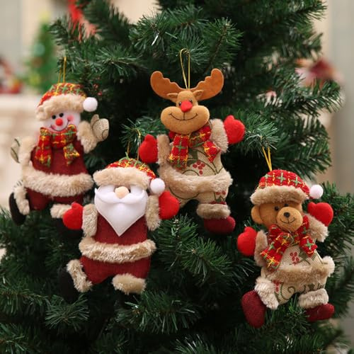 Plush decorative ornaments for Christmas, durable and cute Christmas tree decorations, perfect for family parties and gifts, 4 Pcs