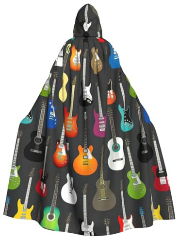 Viiuhvjbj färg akustisk och gitarrer vuxen unisex mantel med huva - karneval halloween jul cosplay cape för häxa vampyr maskerad fester