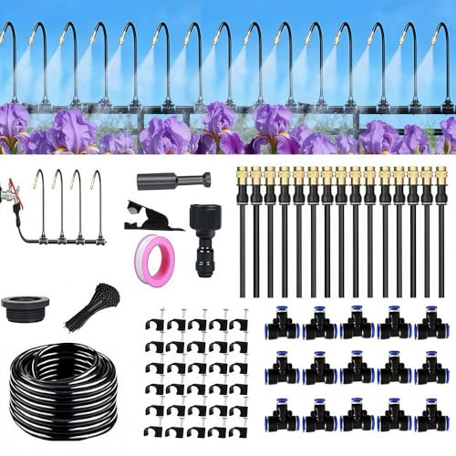 15 m Garden Irrigation System, 360° Automatic Watering Hose with 15 Adjustable Spray Nozzles, for Garden Plants, Flower Beds, Gardens, Potted Plants and Lawns