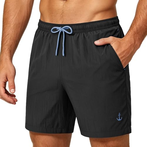 Zoofly Pantalones Cortos de Natación para Hombre con Forro de Malla Negro Elásticos Playa Piscina Surferos Impermeable Secado Rápido con Bolsillo 3XL
