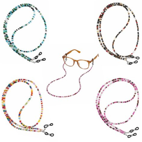 Daelesr 4 Stück Verstellbare Brillenkette Damen Modern Bunt, 70cm | Brillenkette Perlen mit Brillenputztuch und Tasche, Anti-Rutsch Sonnenbrillen Kette Band für Sport Reisen und Alltag